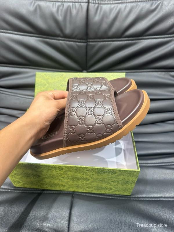 2024 Gucci brown leather Slippers MJ00200