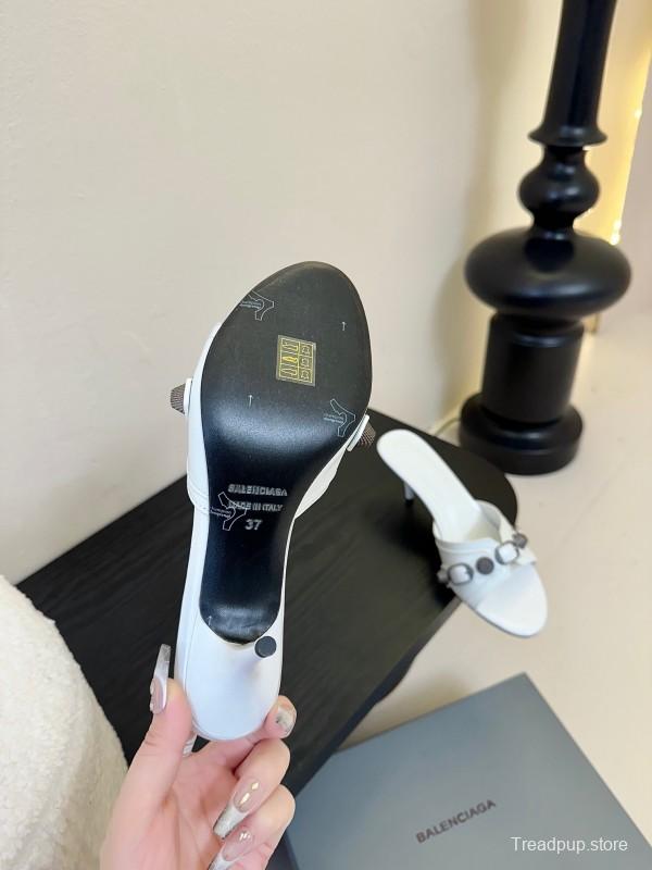 2025 Women Balenciaga White Leather Heeled Mules KFY00290