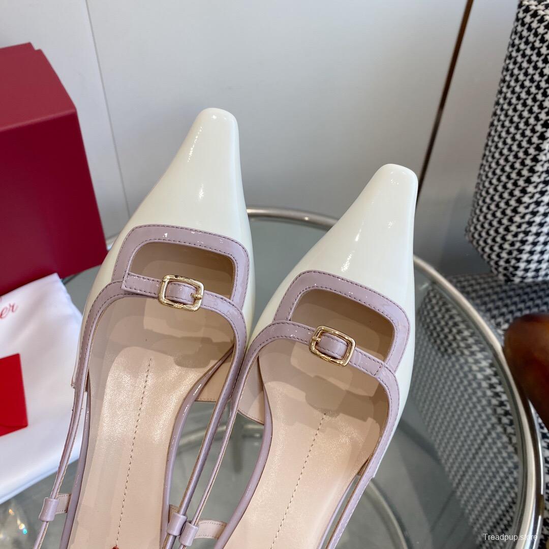 2025 Women Roger Vivier White Pink Leather Patent Leather Slingback KFY00340