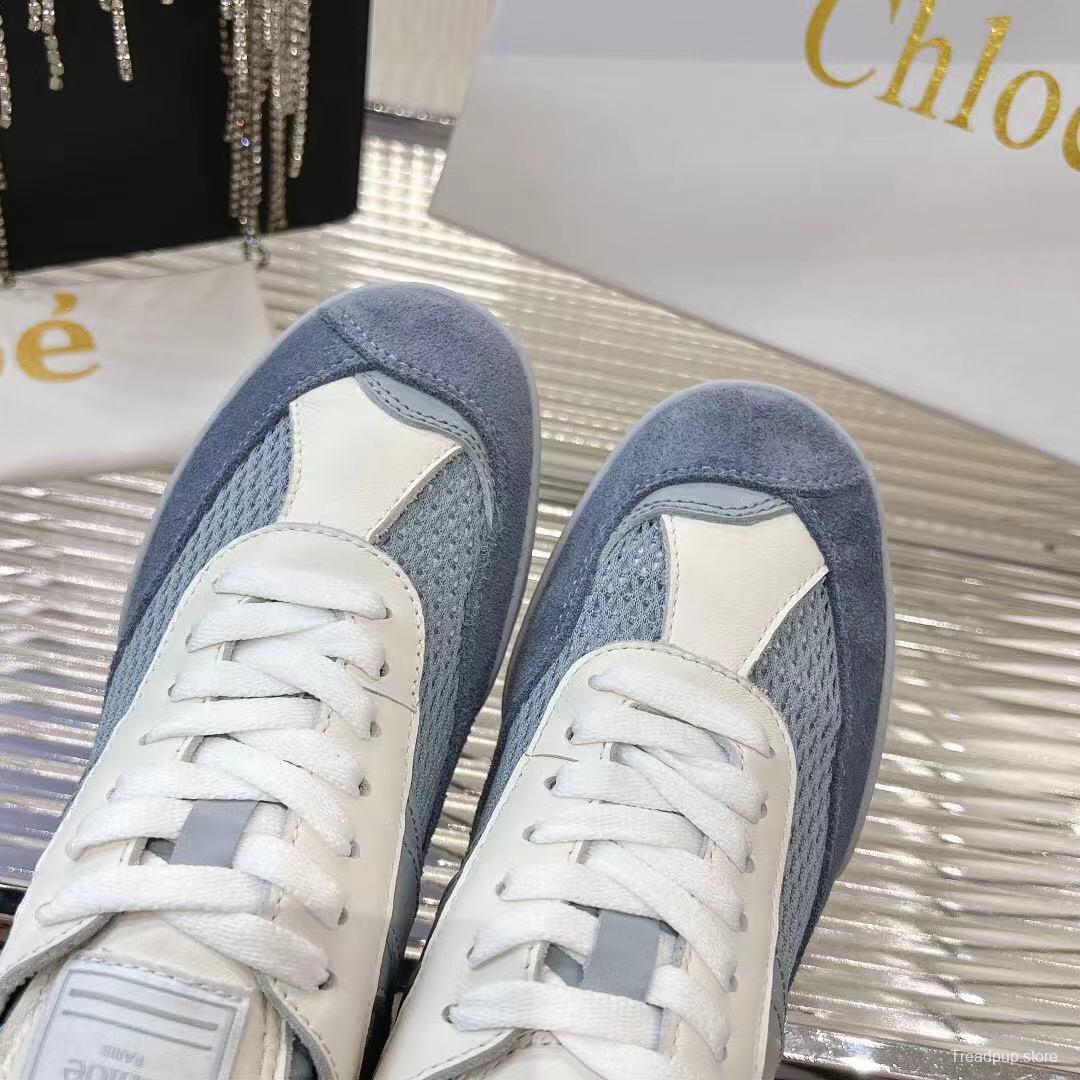 2025 Women Chloé Blue White Suede Leather Casual Sneakers LY00280