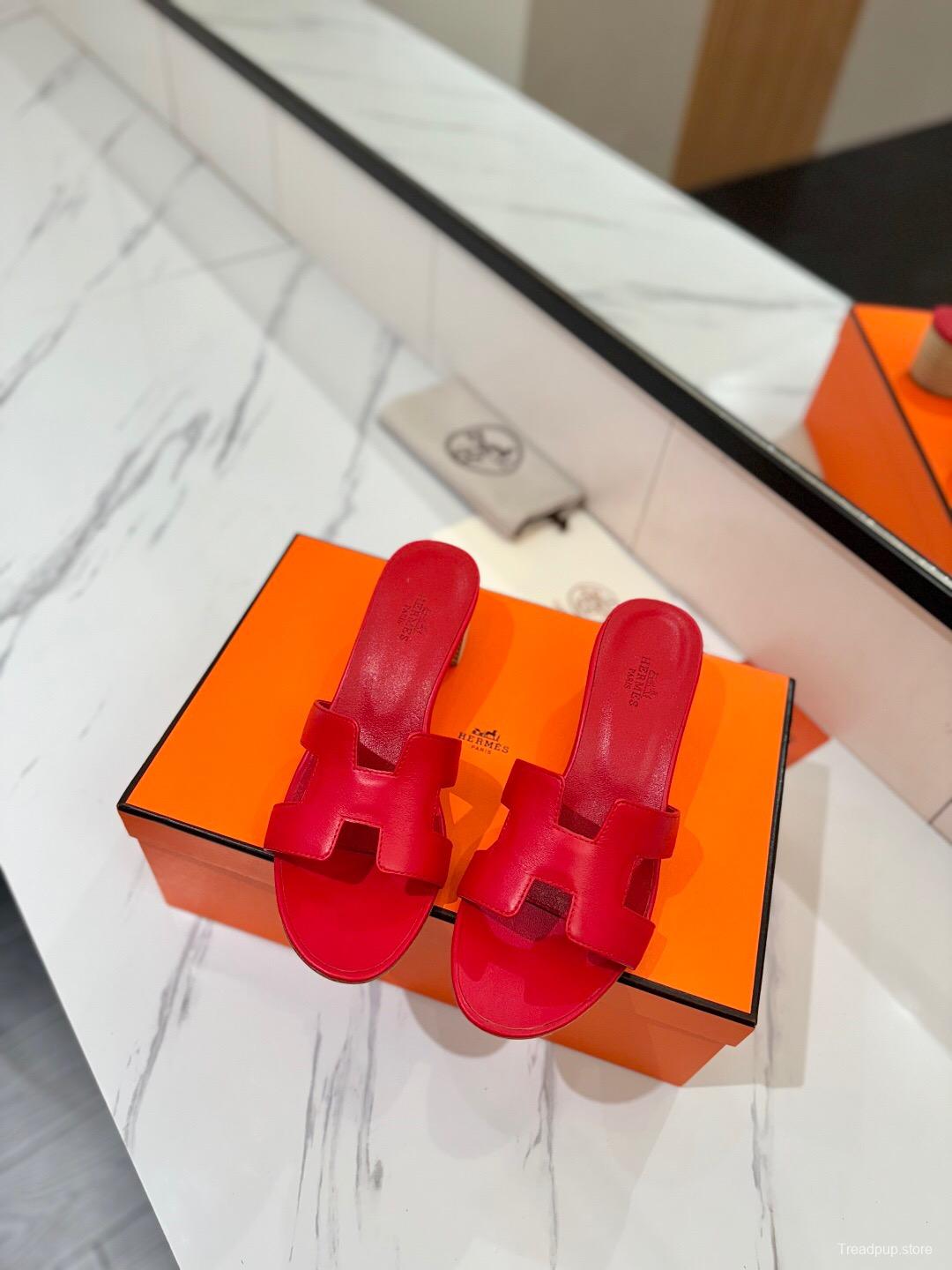 2025 Women Hermès Red Leather Heels