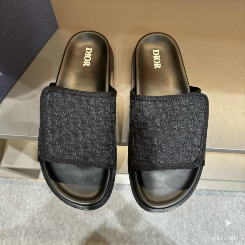 2024 Dior black fabric leather slippers MJ00180