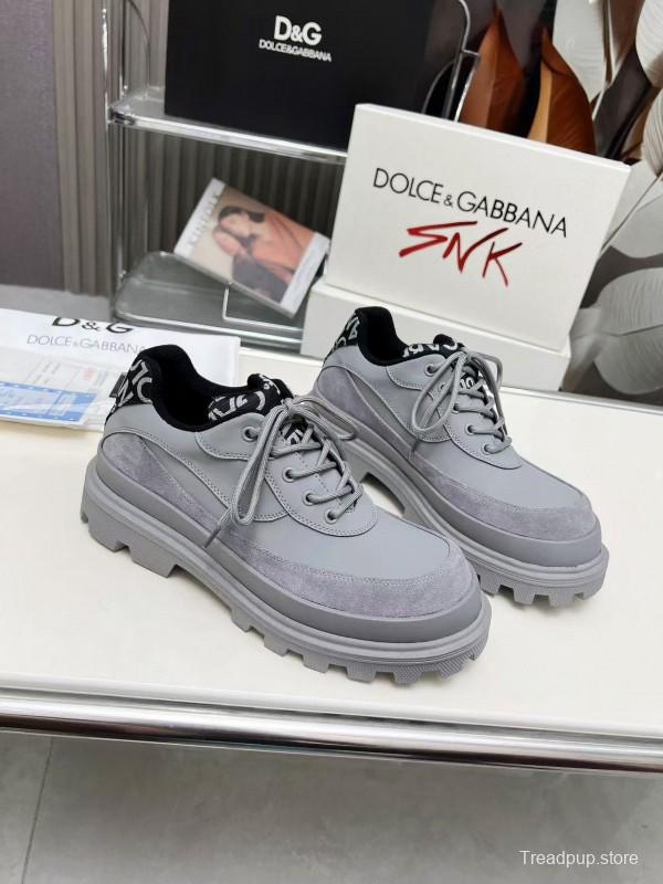 2024 Unisex Dolce & Gabbana Grey Leather Derby Casual Shoes MJ00360