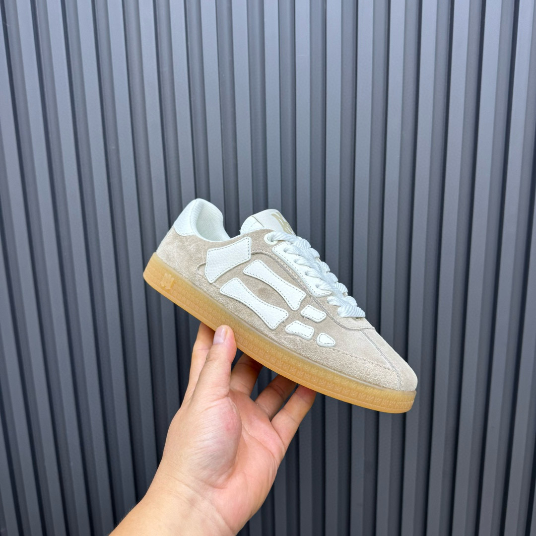 2024 Unisex Amiri Beige White Suede Leather Sneakers MJ00300