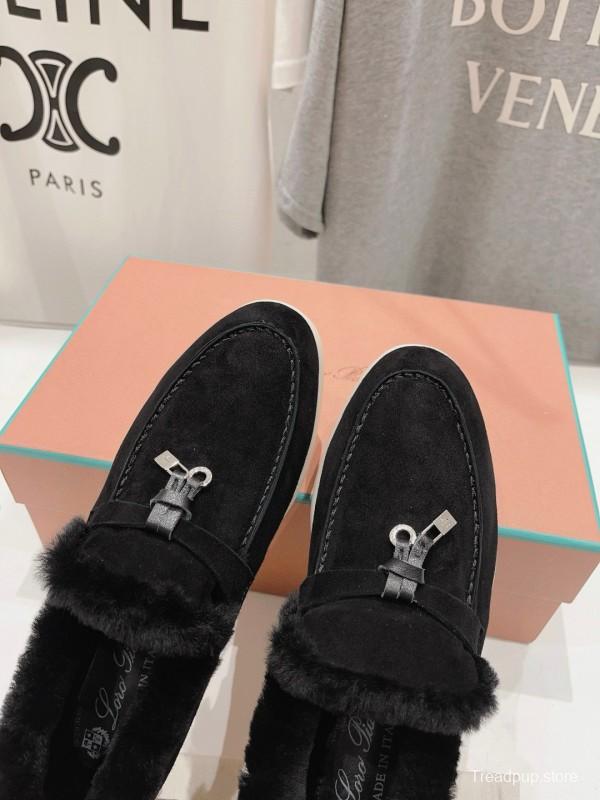 2024 Unisex Le Parmentier Black Suede Leather Wool Loafers MJ00310