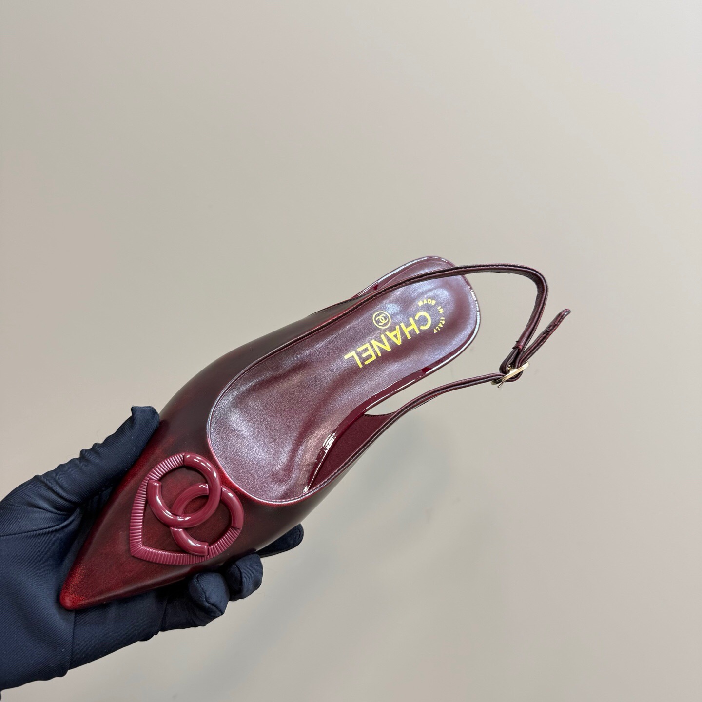 2025 Women Chanel Bordeaux Leather Slingback Sandals KFY00290