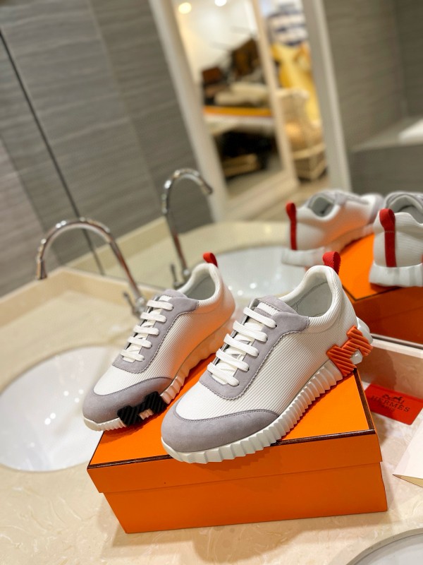 2024 Unisex Hermès White Beige Suede Rain Cloth Casual Sneakers MJ00320