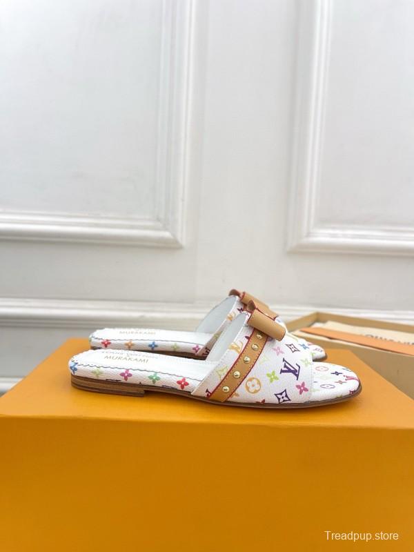 2025 Slippers Louis Vuitton Multicolor Leather Bow MJ00290