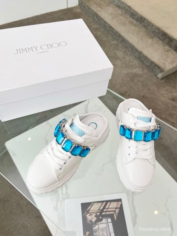 2025 Women Jimmy Choo White Blue Leather Sneakers LY00350