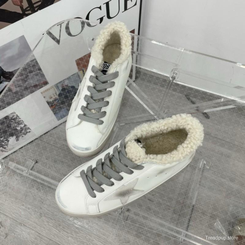 2025 Women GGDB White Grey Leather Shearling Sneakers