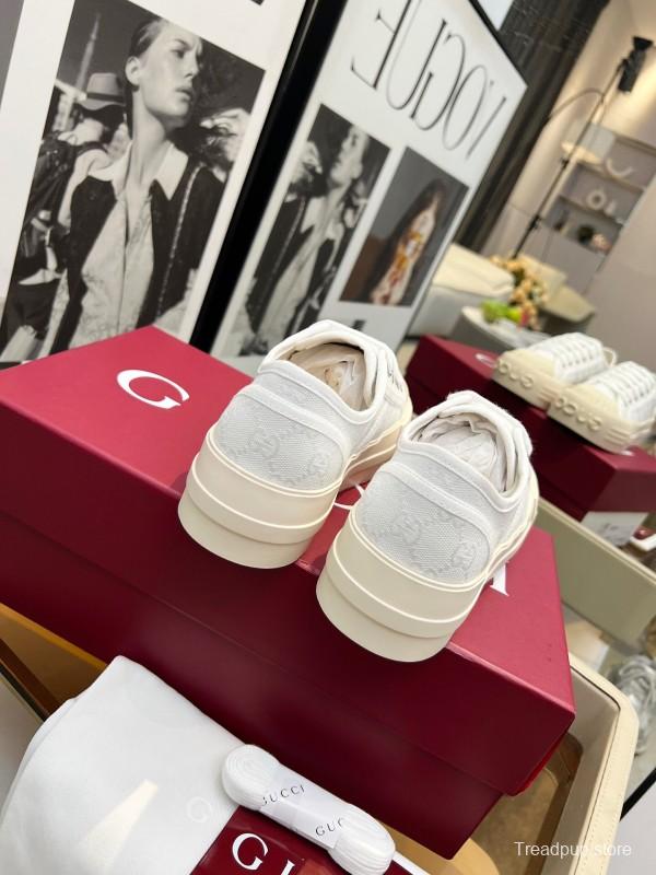 2025 Women Gucci White Canvas Sneakers LY00360