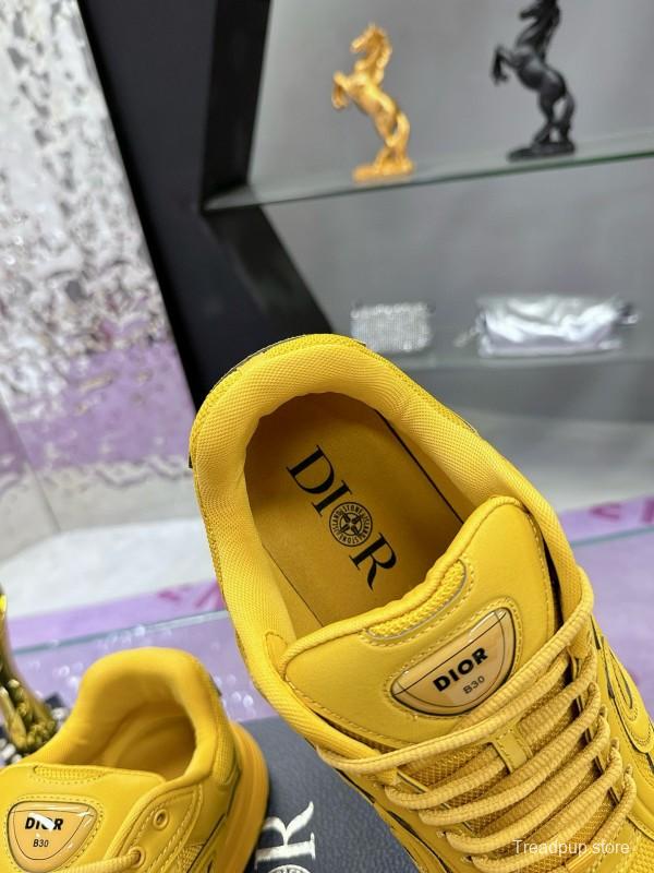 2024 Unisex Dior Yellow Mesh Leather Sneakers