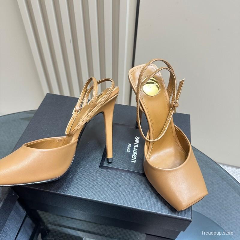 2025 Women Yves Saint Laurent Tan Calf Leather Heels KFY00280
