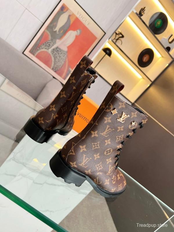 2024 Women Louis Vuitton Brown Leather Ankle Boots MJ00320
