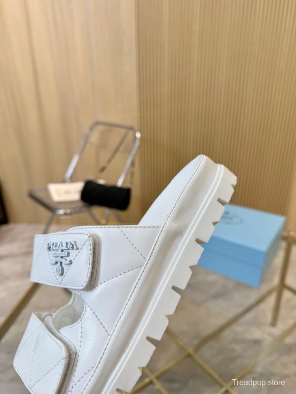 2025 Women Prada White Leather Slippers LY00270