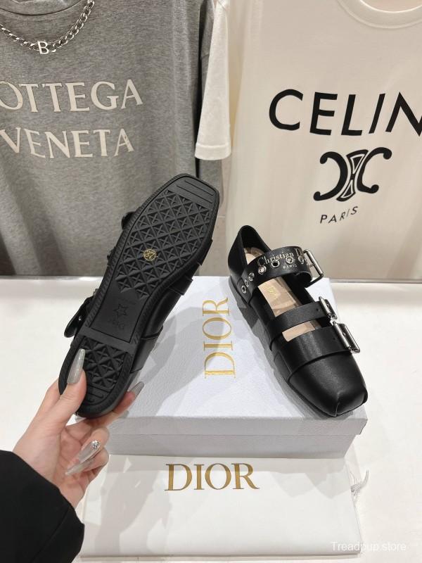 2025 Women Dior Black Leather Mary Jane Buckle KFY00300