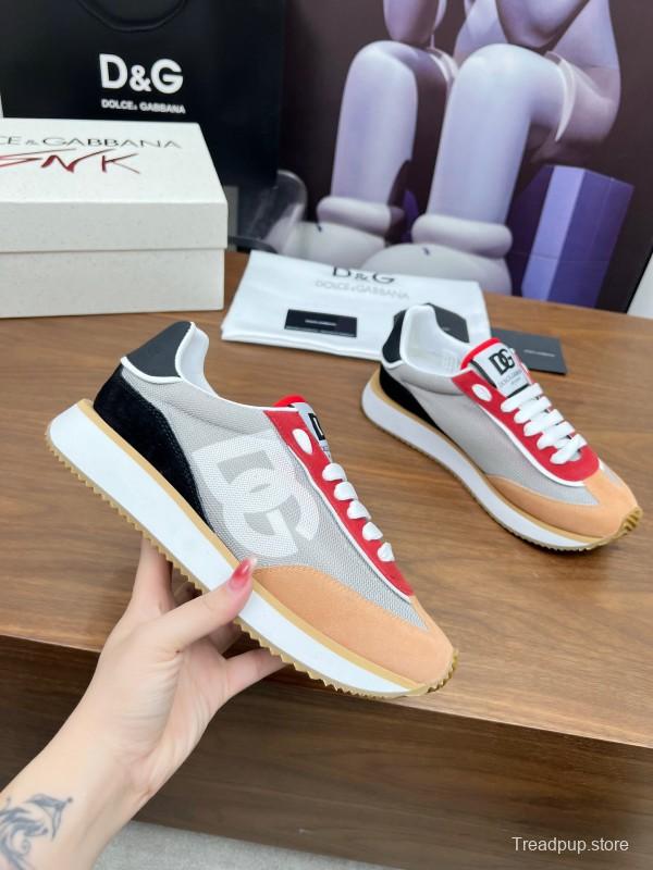 2025 Unisex Dolce & Gabbana Gray Red Beige PU Leather Mesh Sneakers LY00300
