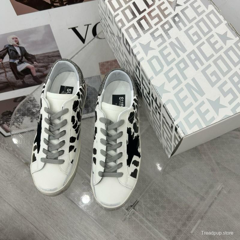 2025 Women GGDB Black White Leather Cow Print Sneakers