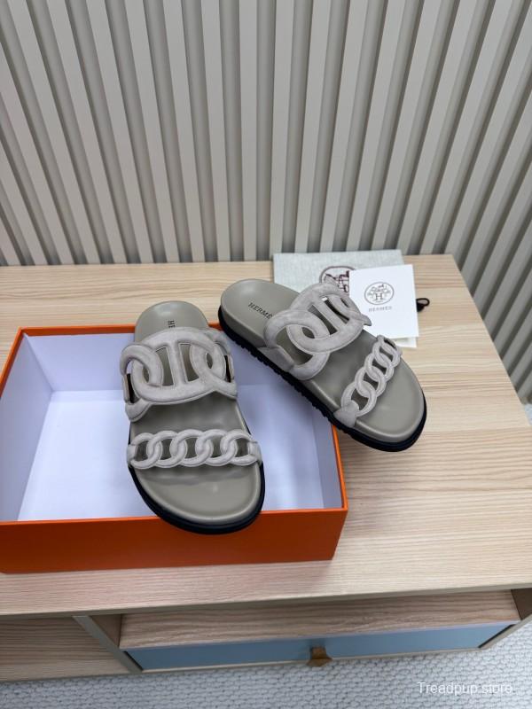 2025 Slippers Hermès Grey Suede Slippers