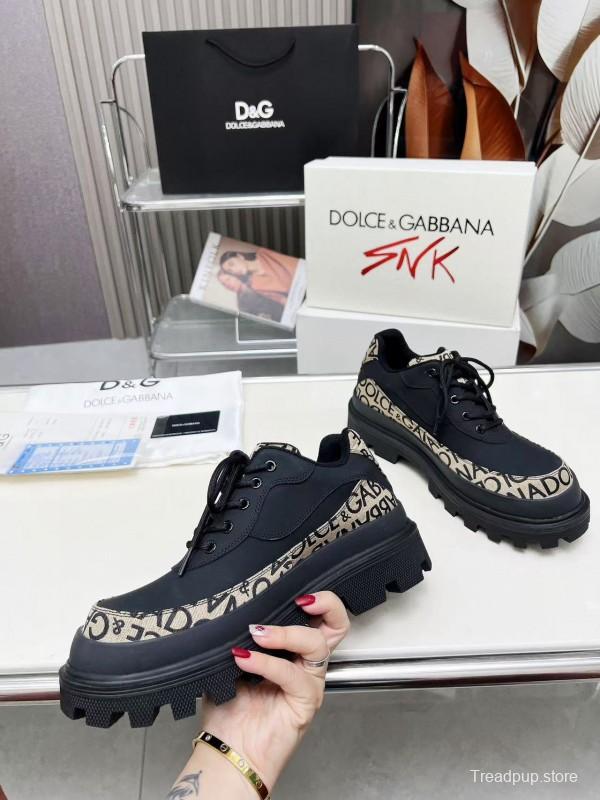 2024 Unisex Dolce & Gabbana Black Beige Leather Derby Shoes MJ00360