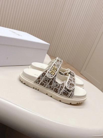 2025 Women Dior Brown Beige Canvas Leather Sandals LY
