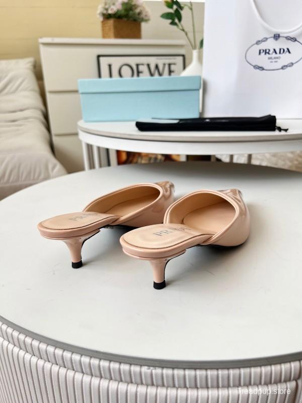 2025 Women Prada Pink Patent Leather High Heel Slip-On LY