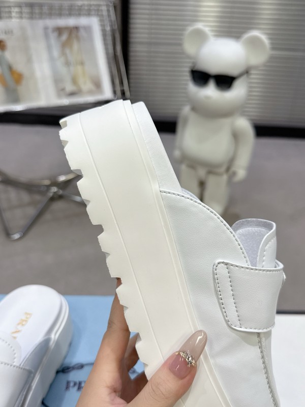 2025 Women Prada White Leather Slip-On Loafers