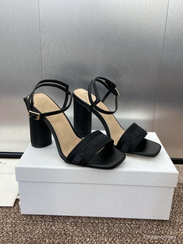 2025 Women Dior Black Leather High Heel Sandals