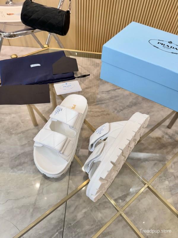 2025 Women Prada White Leather Slippers LY00270