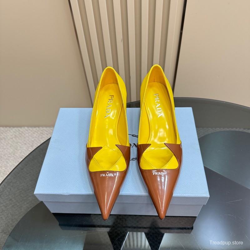 2025 Women Prada Brown Yellow Leather Heels KFY00310