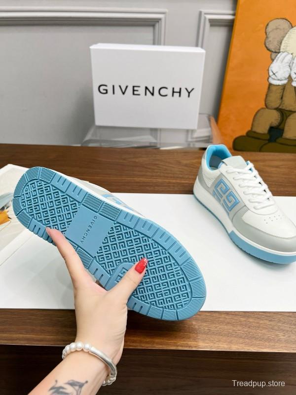 2024 Unisex Givenchy White Light Blue Silk Calf Leather Low Top Sneakers MJ00380