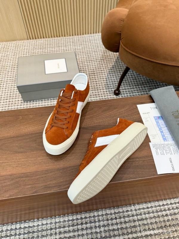 2025 Men TOM FORD Brown White Suede Sneakers LY00360