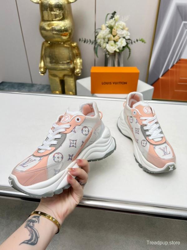 2025 Unisex Louis Vuitton Pink White Leather Tech Fabric Sneakers Monogram LY00340