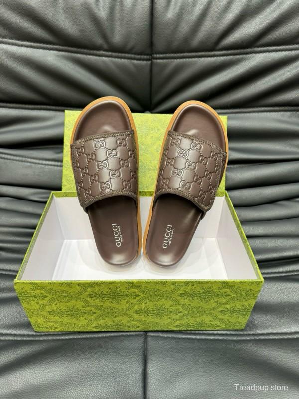 2024 Slippers Gucci Brown Leather Slippers MJ00200