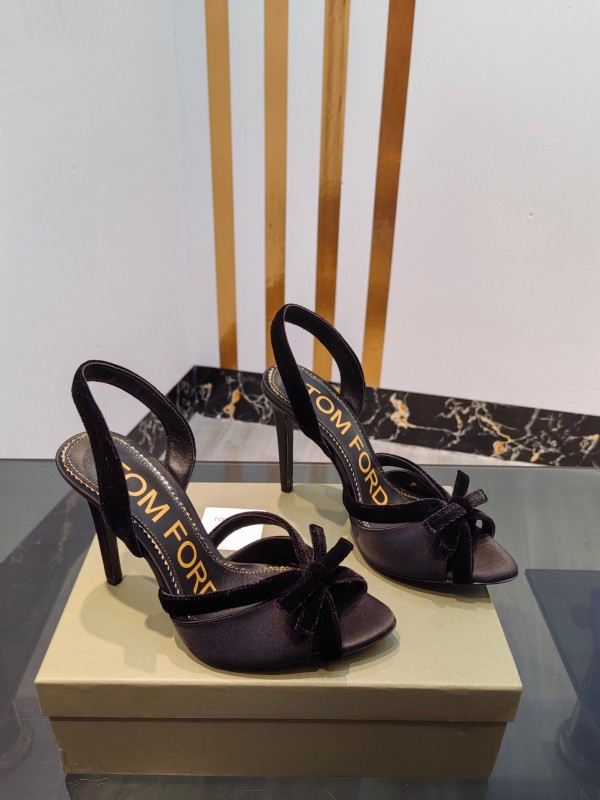 2025 Women TOM FORD Black Velvet High Heel Slingback Bow KFY00300