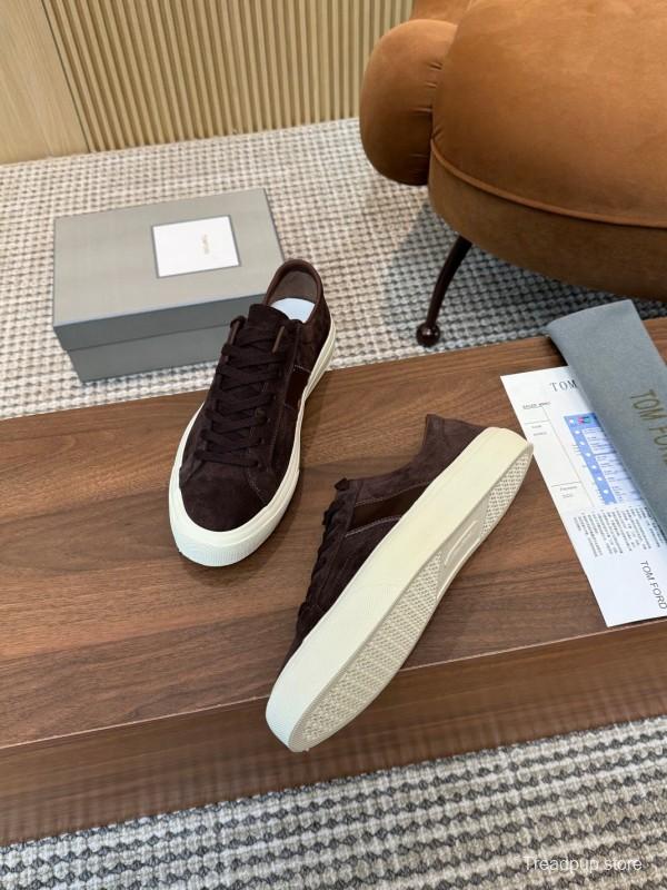 2025 Men TOM FORD Dark Brown Black Suede Leather Sneakers LY00360