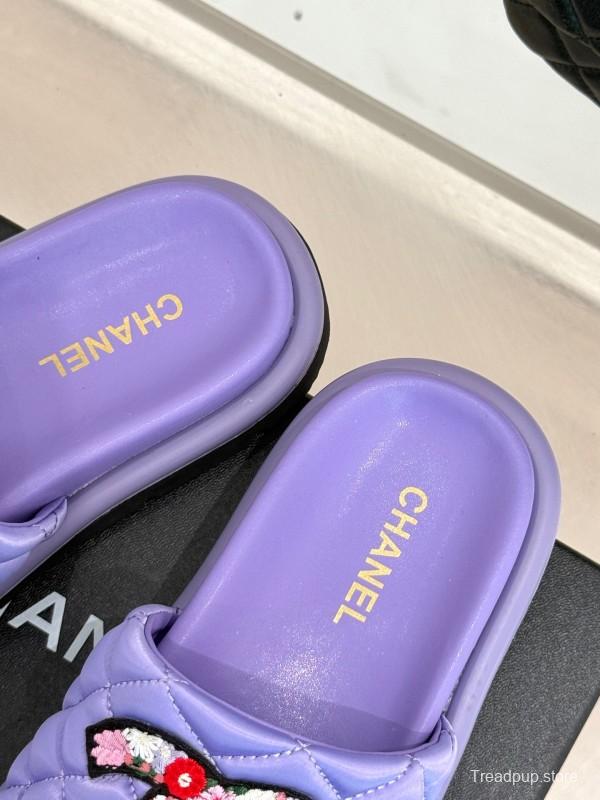 2025 Slippers Chanel Purple Quilt Embroidery