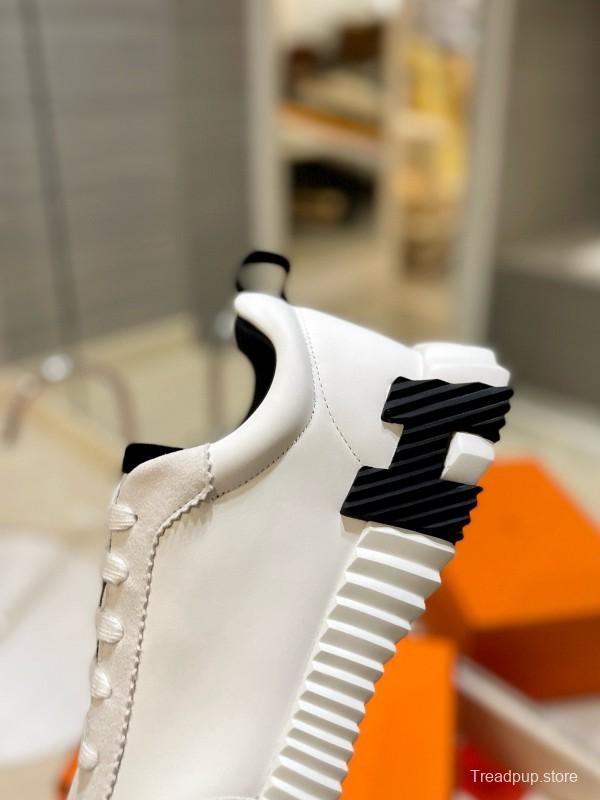 2024 Unisex Hermès White Black Silk Lambskin Rain Cloth Casual Sneakers MJ00320