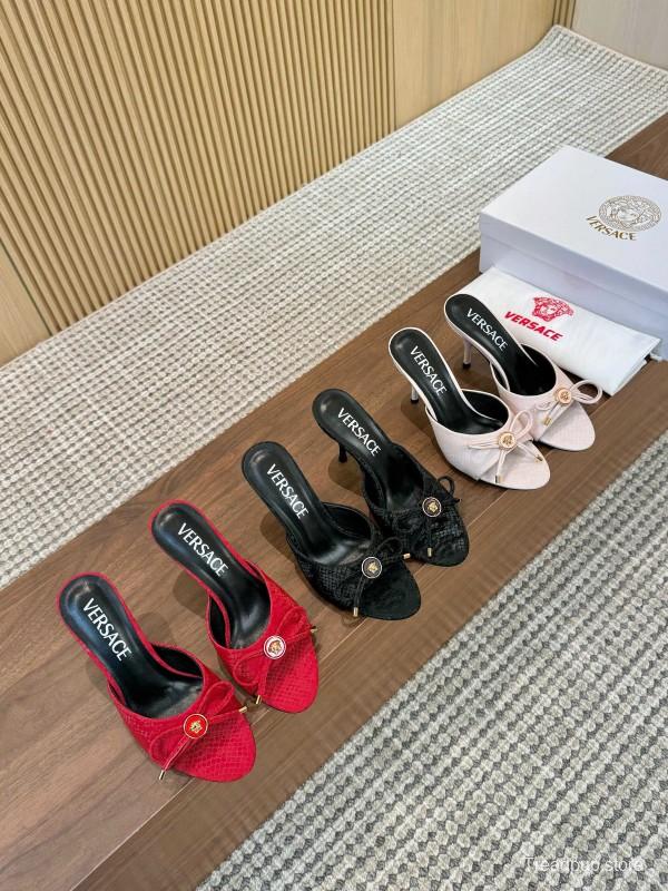 2025 Women VERSACE Black Leather Mule Heels LY00250