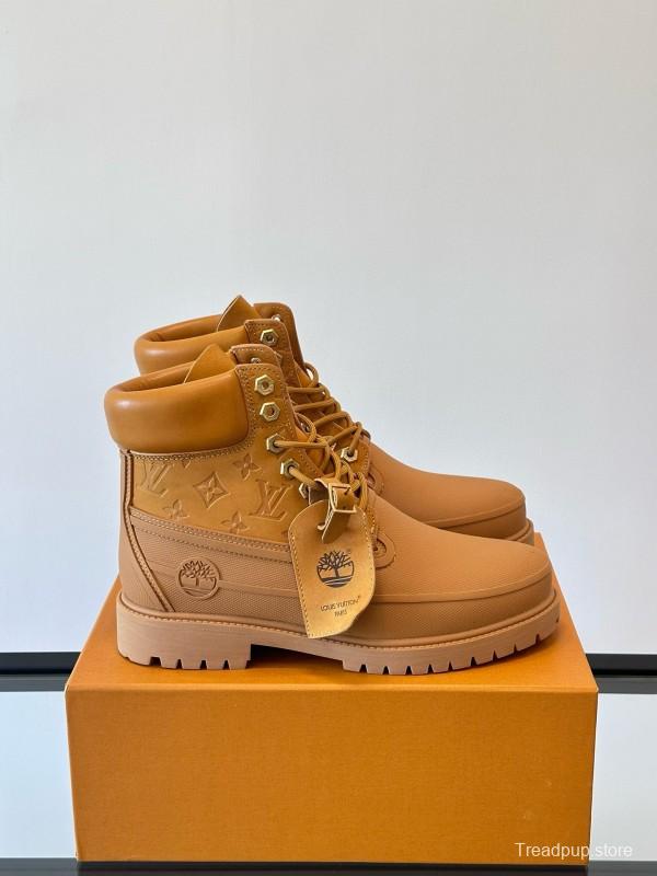 2024 Men Louis Vuitton Brown Leather Waterproof Work Boots MJ00390