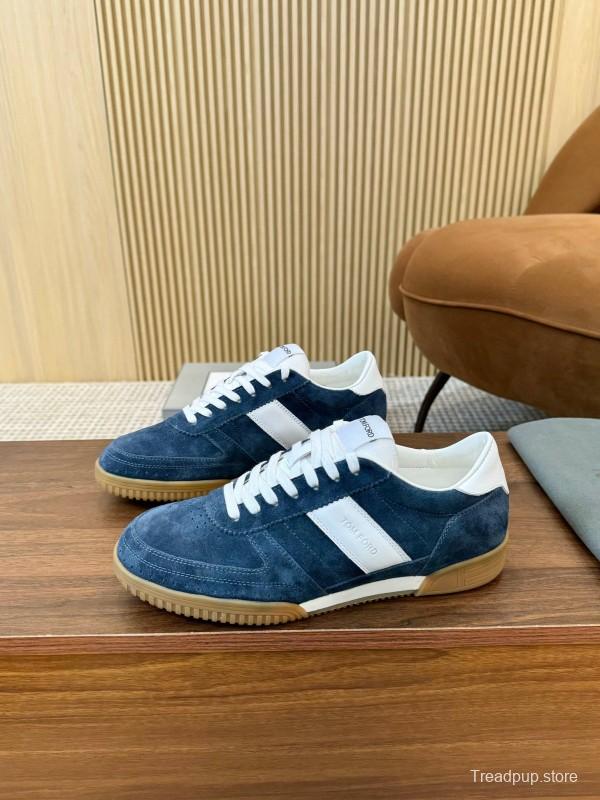 2025 Men TOM FORD Blue White Suede Sneakers LY00360