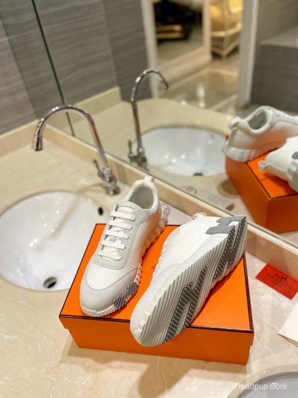 2024 Unisex Hermès White Cream Imported Silky Goat Suede Nylon Sneakers MJ00320