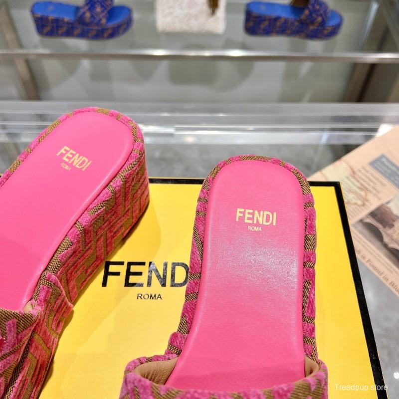 2025 Women Fendi Pink Canvas Slippers FF Jacquard KFY00240