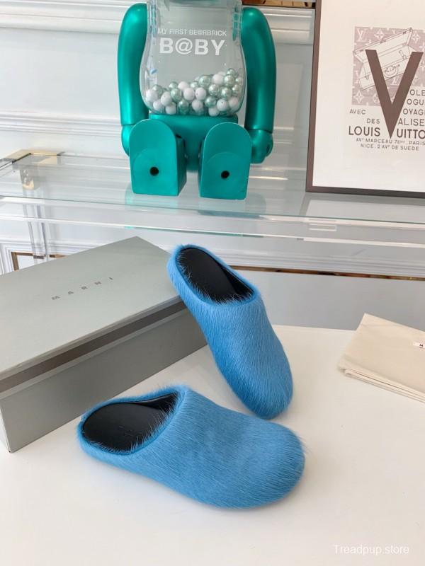 2024 Women Marni Blue Horsehair Slippers