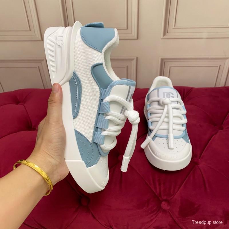 2025 Unisex Dolce & Gabbana White Blue Leather Mesh Sneakers