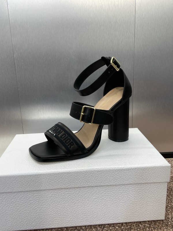 2025 Women Dior Black Leather High Heel Sandals KFY00310