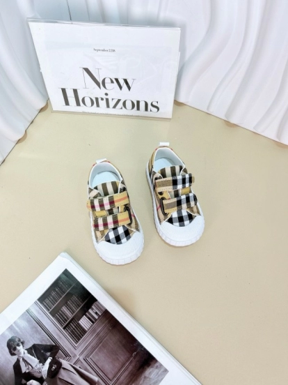 2024 Kids Burberry Beige Black Canvas Leather Sneakers