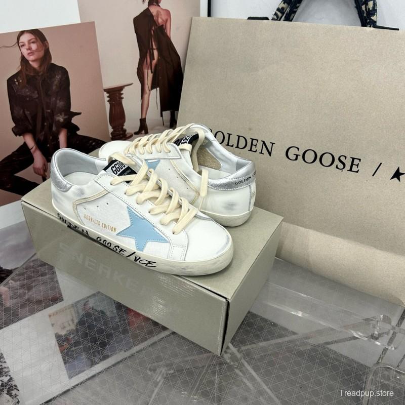 2025 Women GGDB White Light Blue Leather Suede Sneakers