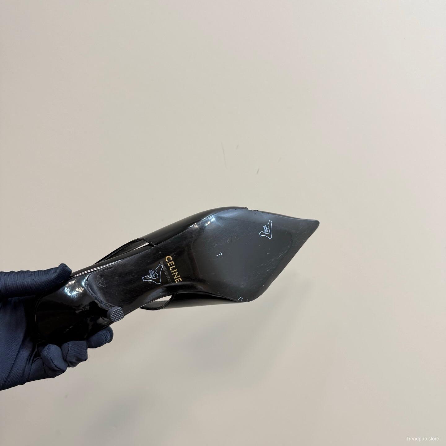 2025 Women CELINE Black Patent Leather Slingback Heels