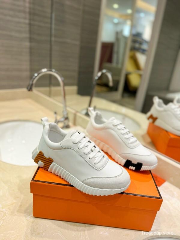 2024 Unisex Hermès White Imported Calf Leather Rain Cloth Casual Sneakers MJ00320